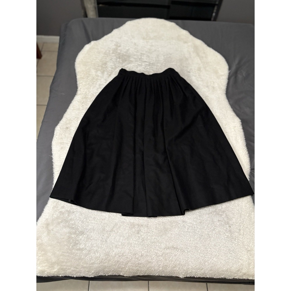 Womens Black Wool‎ Pleated Long Skirt Size 26 Wenger 38 Lined